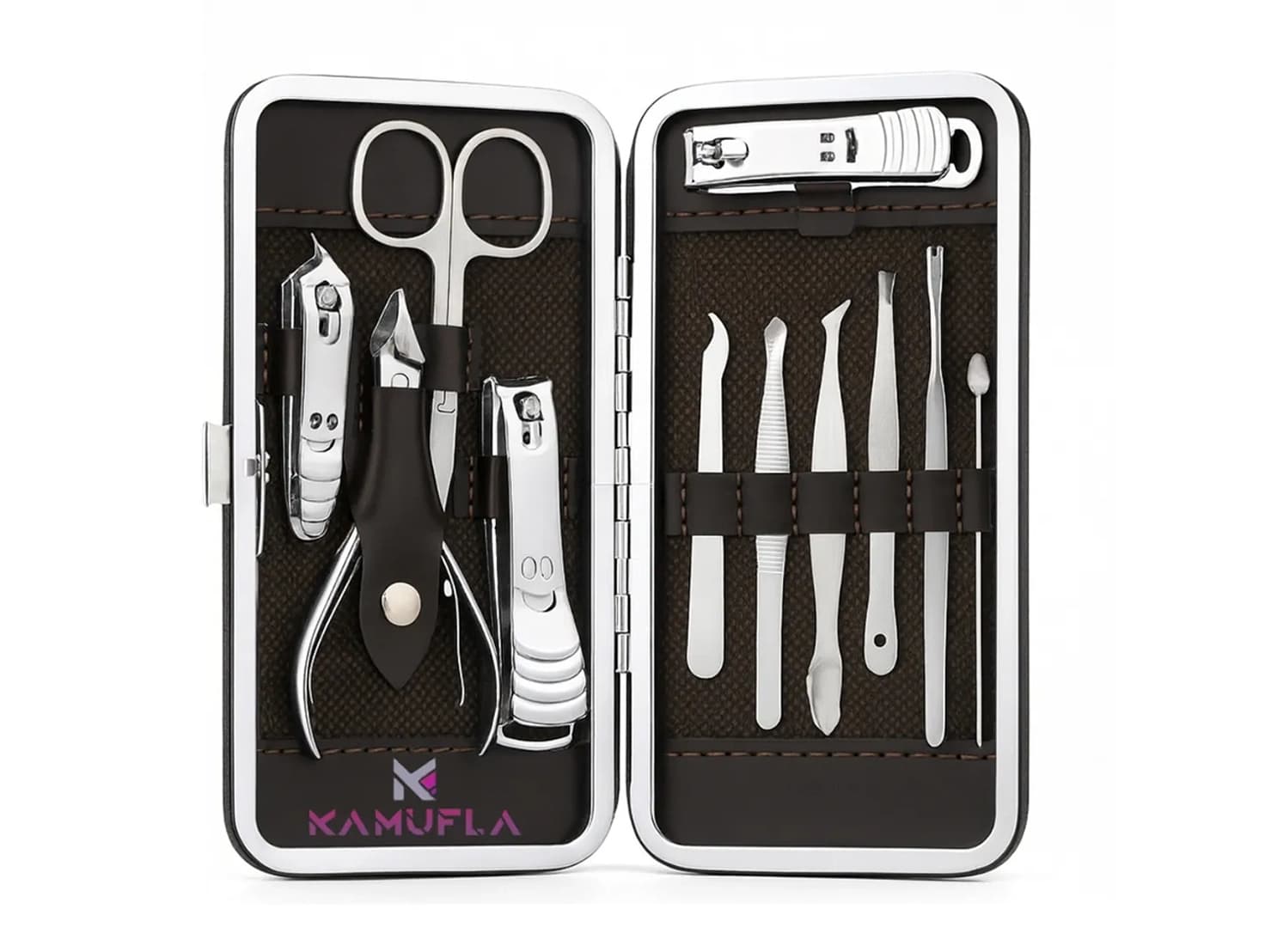 Kit Manicure Portátil Estojo Alicate Cortador De Unha 12 Pç - Desencravador De Unha Alicate Lixa Profissional Premium Tesoura Empurrador De Cutículas